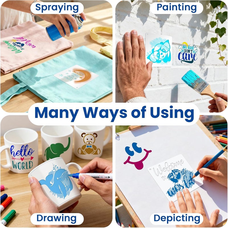 Amrules 65 Pcs Painting Stencils, Shower Theme Drawing Templates Set for Crafts, Reusable DIY Art Stencil Sets for Wood, Walls, Cards, Fabrics, Rocks and Home Decoration, 4 x 4 Inch - Image 3